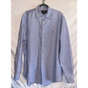 Ralph Lauren Yarmouth Button Shirt Mens‎ Sz 16/35 Blue Oxford Flesh Pony Preppy